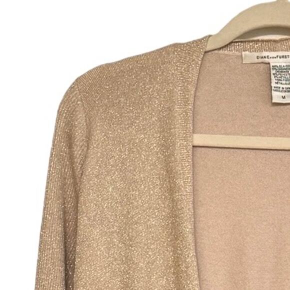 Diane Von Furstenberg DVF Gold Metallic Lightweight Jacket M Silk Cashmere - Picture 4 of 6